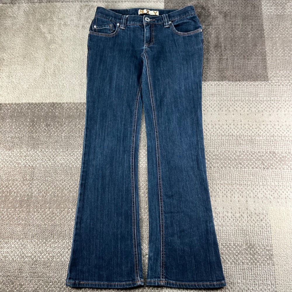 Y2K Roxy Sunset Beach Flare Fit Jeans Womens 5 Dark Wash Low Rise 29X30.5
